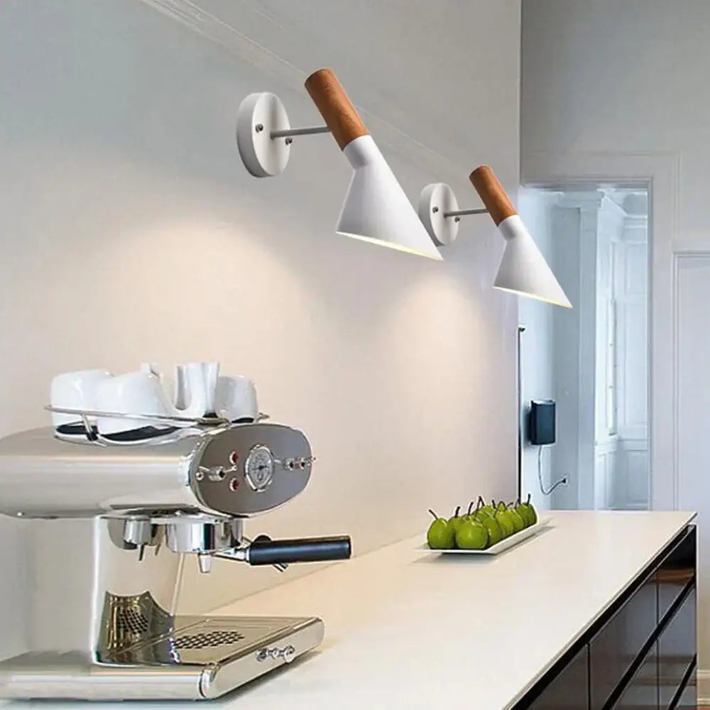 Industrial white and brass wall sconce – bedroom geometric lighting