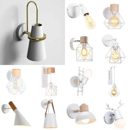 Industrial white and brass wall sconce – bedroom geometric lighting