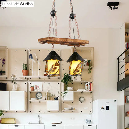 DecorBites™ Industrial White/Clear Wood Hanging Pendant Light - 2/3 Lights Lantern Island Lighting for Restaurant