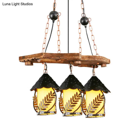Industrial white clear wood lantern island lighting dining room