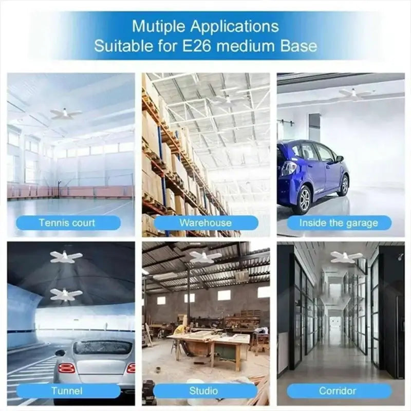 Industrial white deformable led ceiling light garage four wing bulb