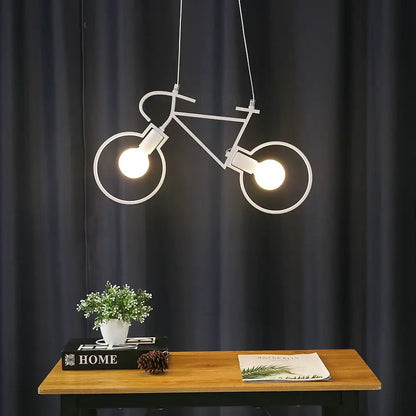 Industrial white iron bicycle pendant light living room decor