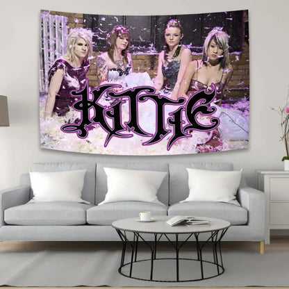 Industrial white sewing machine kitties tapestry wall art bedroom decor