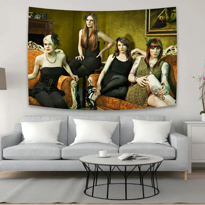 Industrial white sewing machine kitties tapestry wall art bedroom decor