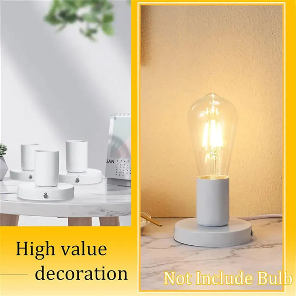 Industrial white table lamp base bedroom desk light with power cord