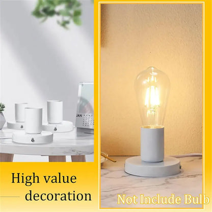 Industrial white table lamp base bedroom desk light with power cord