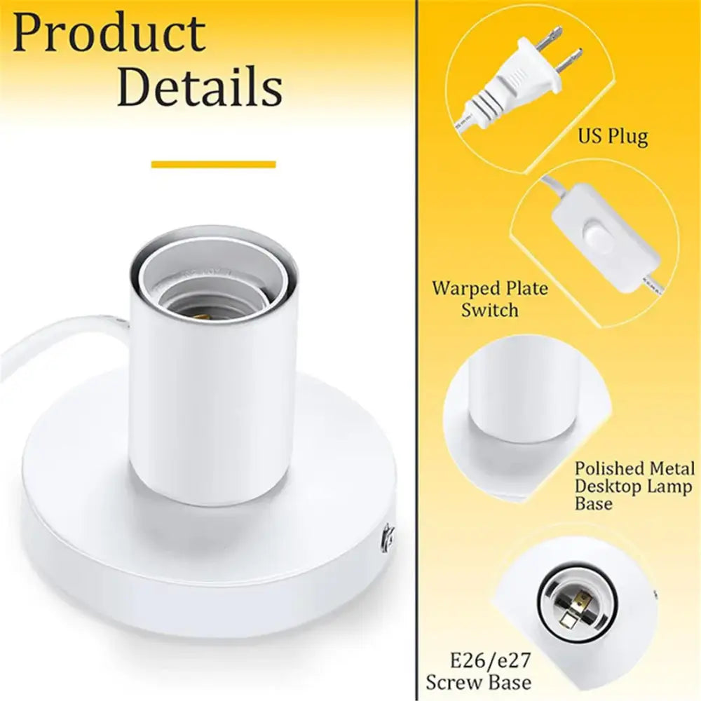 Industrial white table lamp base bedroom desk light with power cord