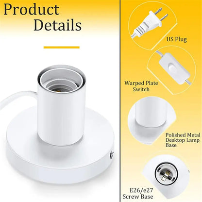 Industrial white table lamp base bedroom desk light with power cord