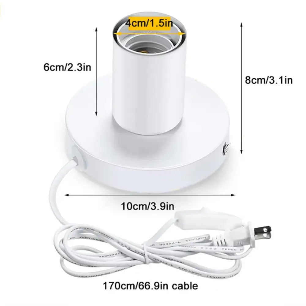 Industrial white table lamp base bedroom desk light with power cord