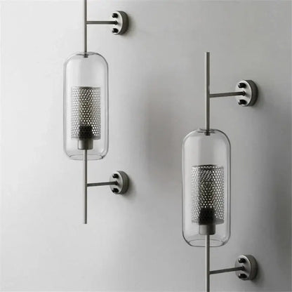 Industrial wind grid brass wall lamp living room glass globe sconce