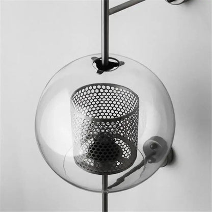 Industrial wind grid brass wall lamp living room glass globe sconce