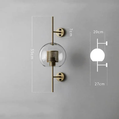 Industrial wind grid brass wall lamp living room glass globe sconce