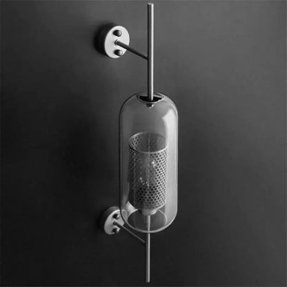 Industrial wind grid brass wall lamp living room glass globe sconce