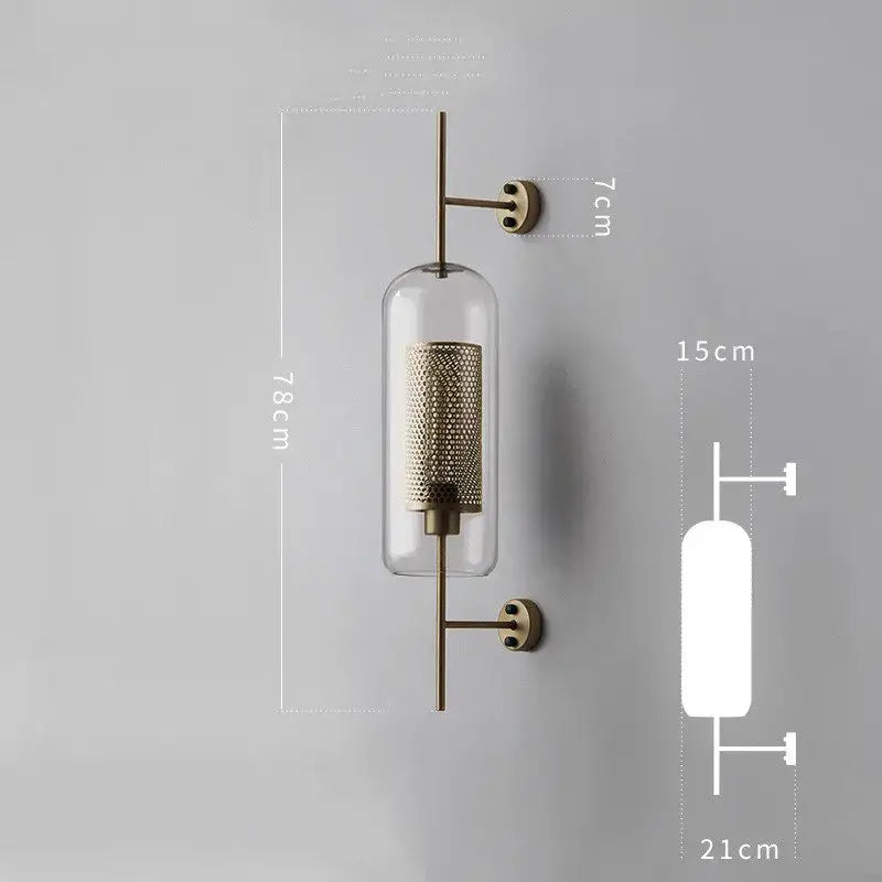Industrial wind grid brass wall lamp living room glass globe sconce