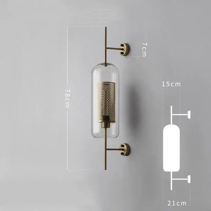 Industrial wind grid brass wall lamp living room glass globe sconce