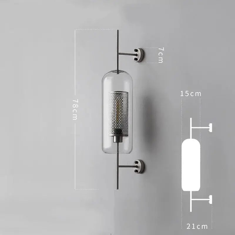 Industrial wind grid brass wall lamp living room glass globe sconce