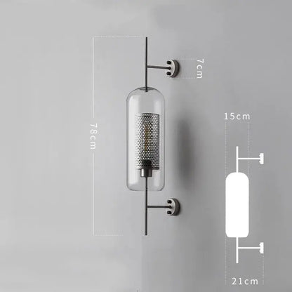 Industrial wind grid brass wall lamp living room glass globe sconce