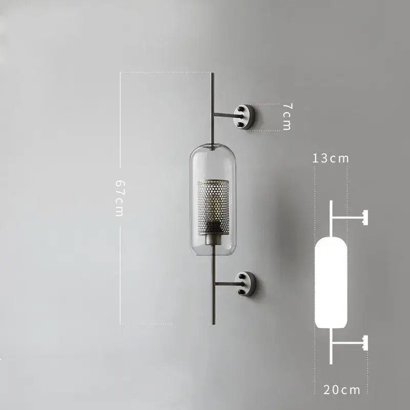 Industrial wind grid brass wall lamp living room glass globe sconce
