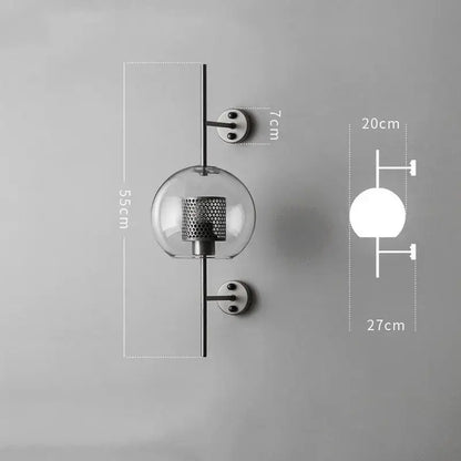 Industrial wind grid brass wall lamp living room glass globe sconce