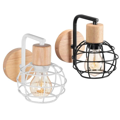 Industrial wire cage wall sconce black & white bedroom light fixture