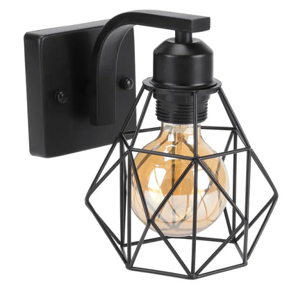 Industrial wire cage wall sconce black & white bedroom light fixture