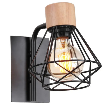 Industrial wire cage wall sconce black & white bedroom light fixture