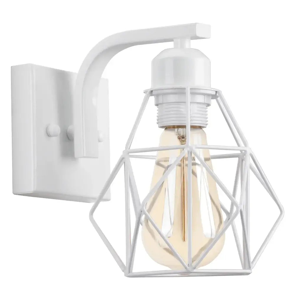 Industrial wire cage wall sconce black & white bedroom light fixture