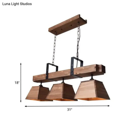 Industrial wood 3 light trapezoid chandelier dining room e26 e27