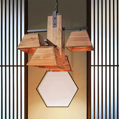 Industrial wood 3 light trapezoid chandelier dining room e26 e27