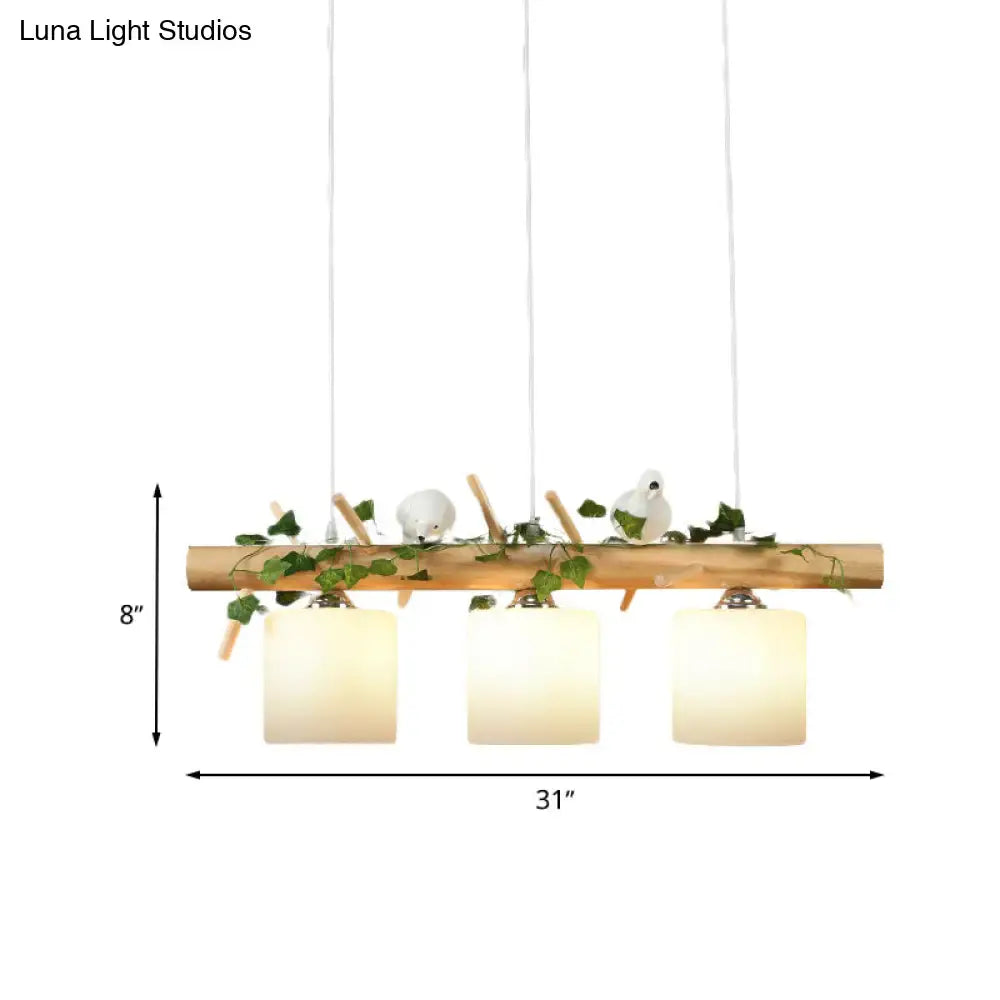 Industrial wood and bird 3-light pendant dining room chain cord