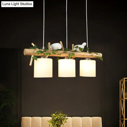 Industrial wood and bird 3-light pendant dining room chain cord