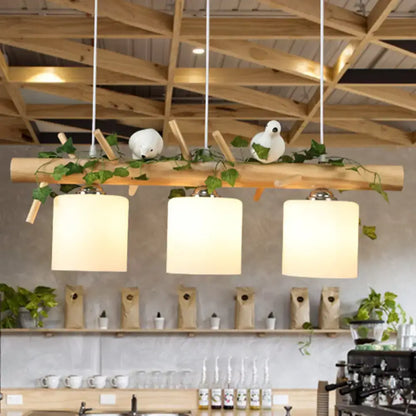 Industrial wood and bird 3-light pendant dining room chain cord