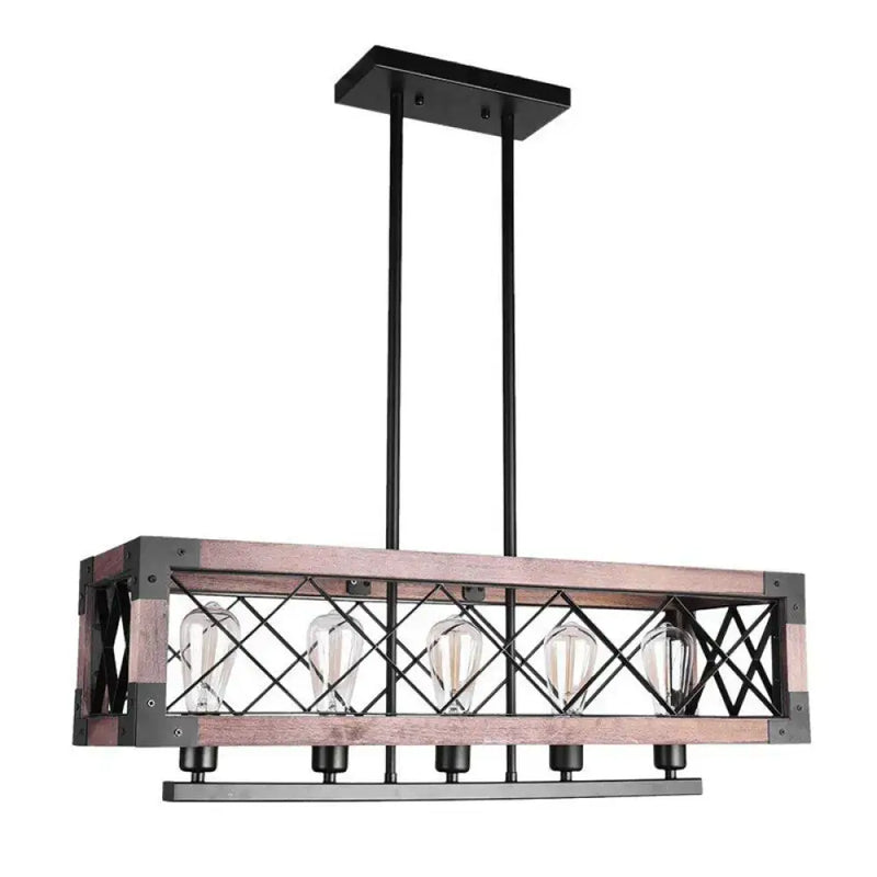 Industrial wood and black metal island lamp dining room pendant light