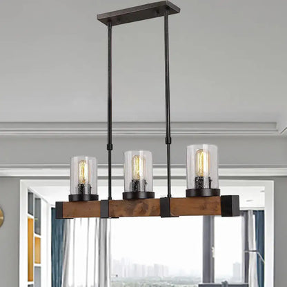 Industrial wood and black pendant light – dining room clear glass