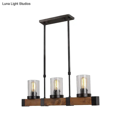Industrial wood and black pendant light – dining room clear glass