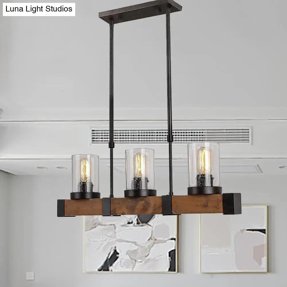 Industrial wood and black pendant light – dining room clear glass