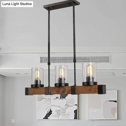 Industrial wood and black pendant light – dining room clear glass