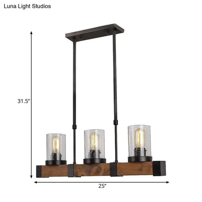 Industrial wood and black pendant light – dining room clear glass