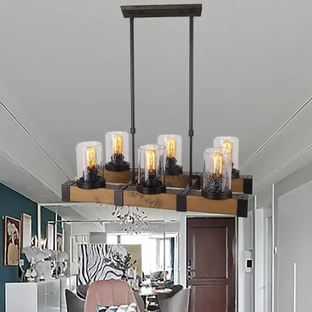 Industrial wood and black pendant light – dining room clear glass