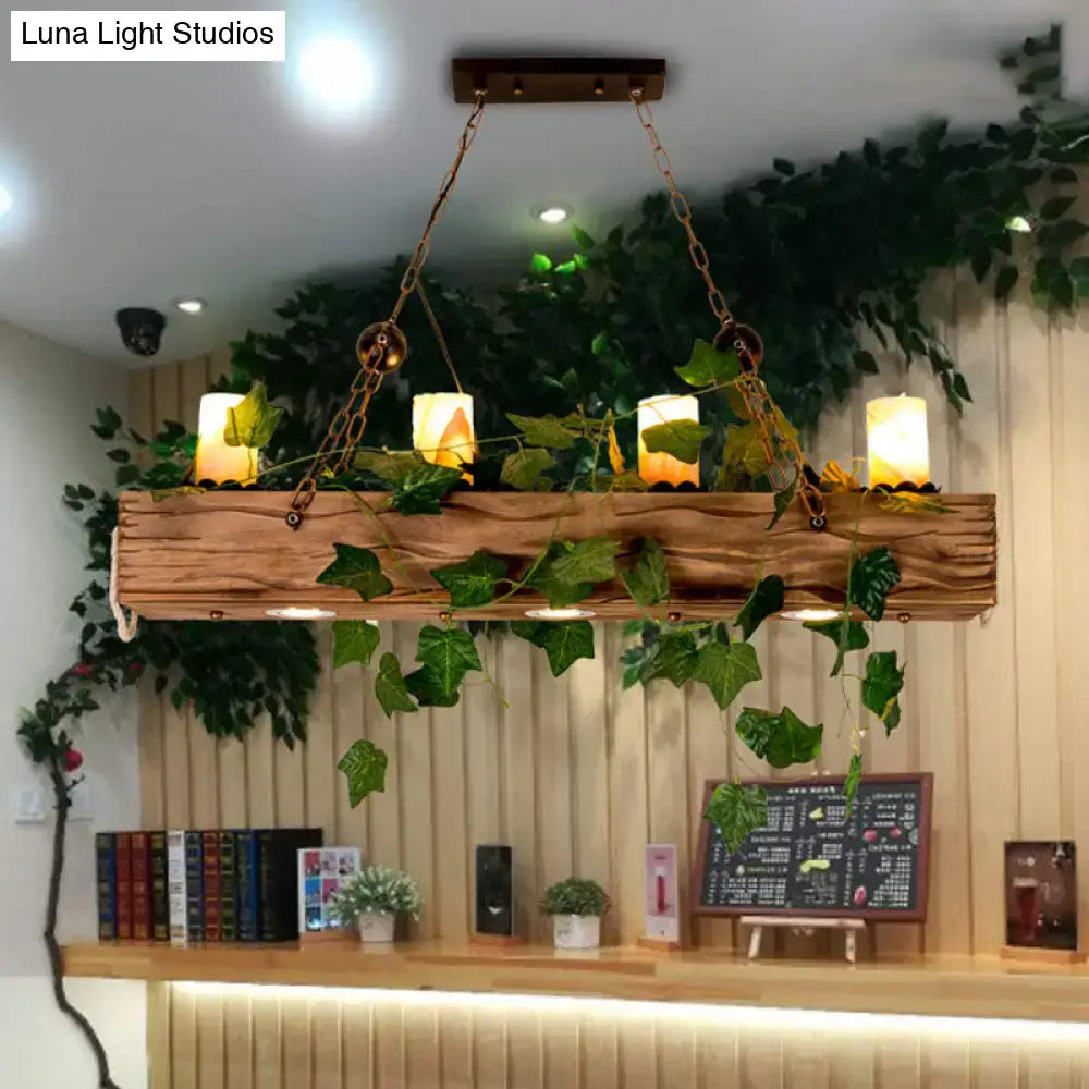 Industrial wood and ivy dining room chandelier with e26 e27 bulbs