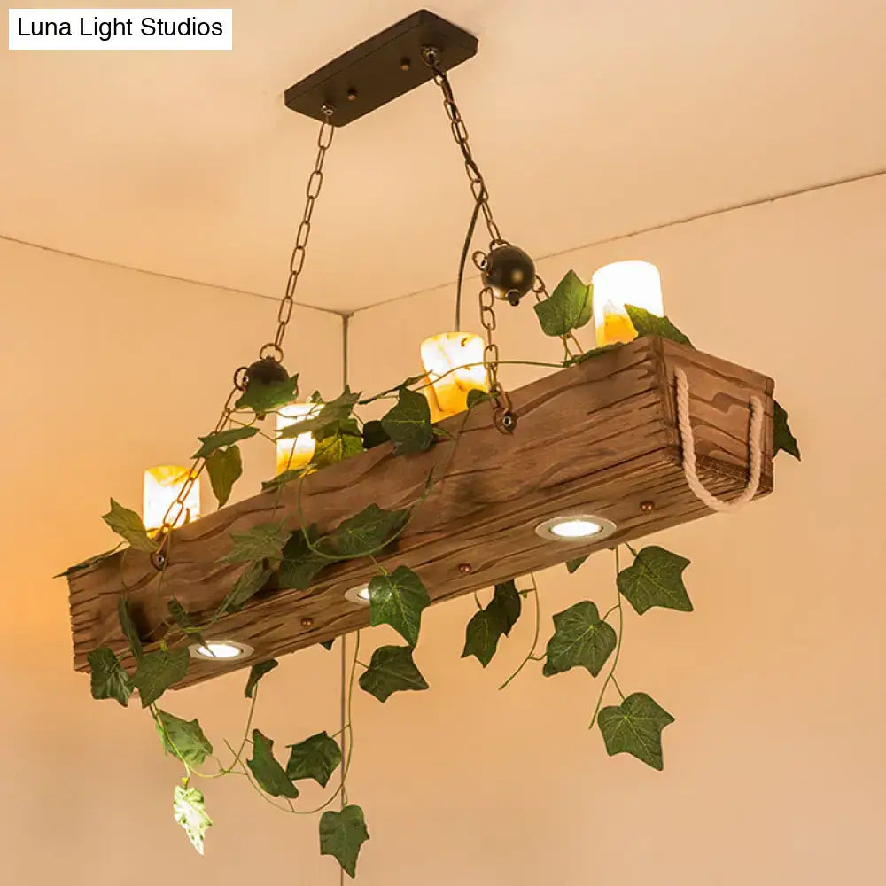 Industrial wood and ivy dining room chandelier with e26 e27 bulbs