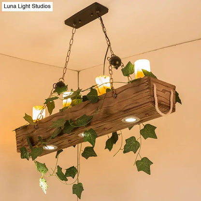 Industrial wood and ivy dining room chandelier with e26 e27 bulbs