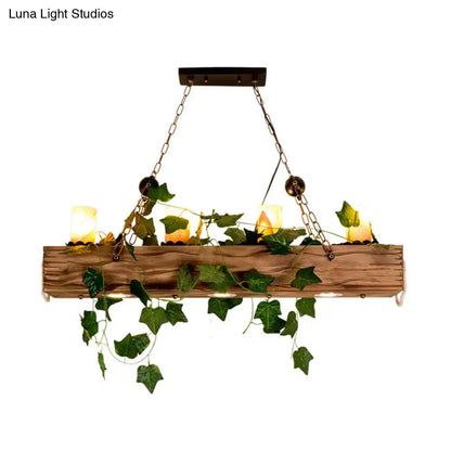 Industrial wood and ivy dining room chandelier with e26 e27 bulbs