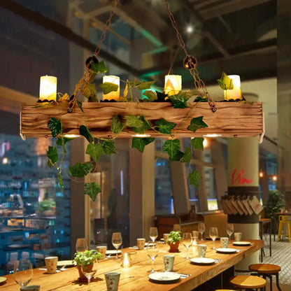 Industrial wood and ivy dining room chandelier with e26 e27 bulbs