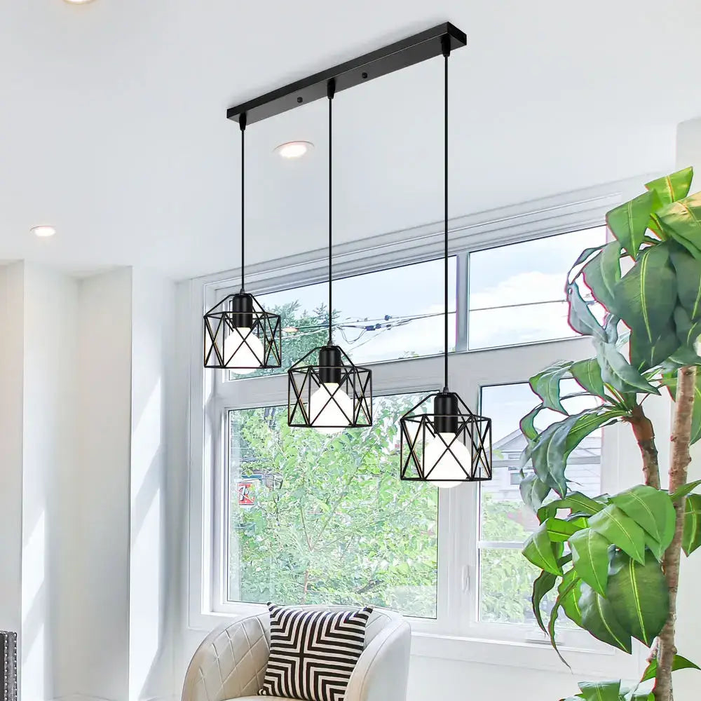 Industrial wood pendant light black & white dining room fixture