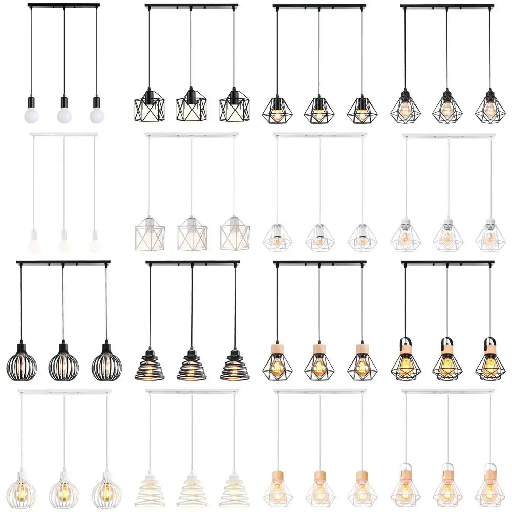 Industrial wood pendant light black & white dining room fixture