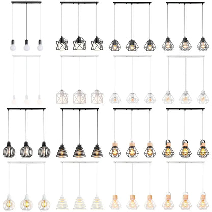 Industrial wood pendant light black & white dining room fixture
