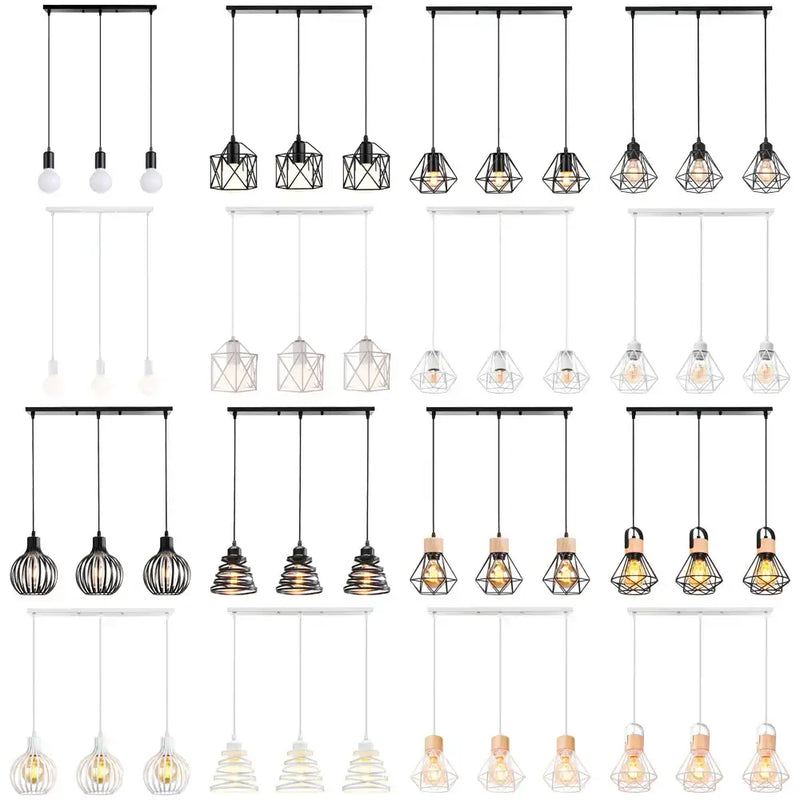 Industrial wood pendant light black & white dining room fixture