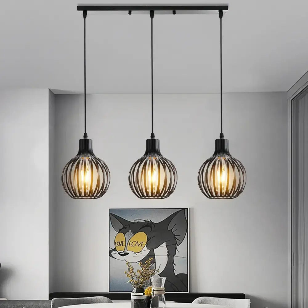 Industrial wood pendant light black & white dining room fixture