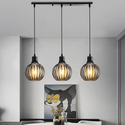 Industrial wood pendant light black & white dining room fixture